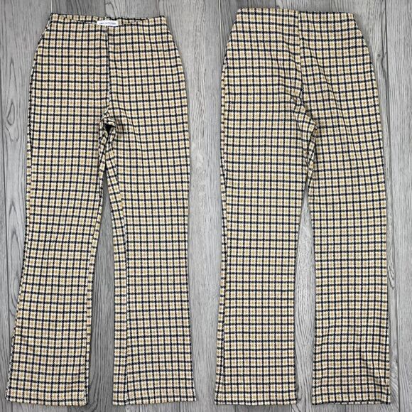 Urban Outfitters Women Size XS Yellow Plaid Pull On Flare Trouser Academia Pants - Picture 1 of 6